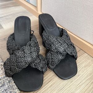 H&M Black Braided Heeled Sandals